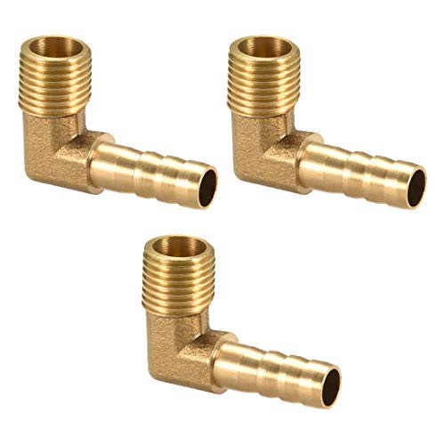 uxcell Brass Barb Hose Fitting  90 Degree Elbow 8mm Barbed to G1-4 Male Pipe Adapter Connector 3pcs