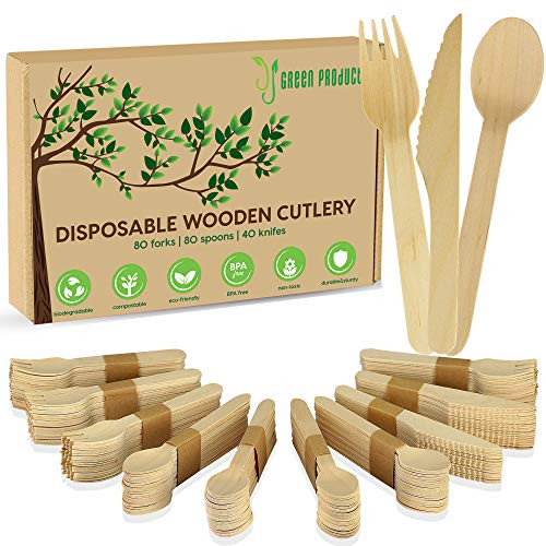 Biodegradable cutlery 200 Count Disposable wooden Forks Knives and Spoons set Eco-Friendly -80 Forks 80 Spoons 40 Knives- Biodegradable cutlery 200 Count Disposable wooden Forks Knives and Spoons set Eco-Friendly -80 Forks 80 Spoons 40 Knives-