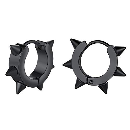 Punk Spiky Round Huggie Hoop Earrings for Men Women Black Plated Stainless Steel Unisex Spikes Ear Studs Punk Spiky Round Huggie Hoop Earrings for Men Women Black Plated Stainless Steel Unisex Spikes Ear Studs