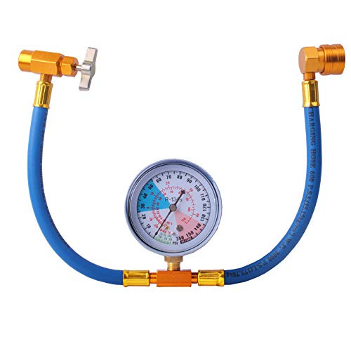 R134A Recharge Hose Car AC Refrigerant Charge Hose Kit Recharging Hose with Gauge  A-C 1-2 Recharge Measuring Kit Can Tap Air Conditioning Pressure Ga