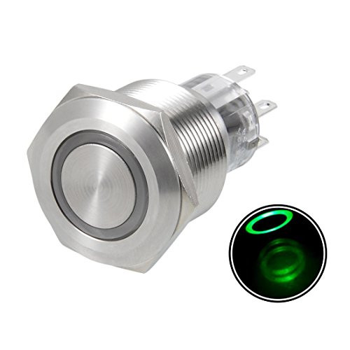 uxcell Momentary Metal Push Button Switch 22mm Mounting Dia DPDT 2NO 2NC 24V Green LED Light