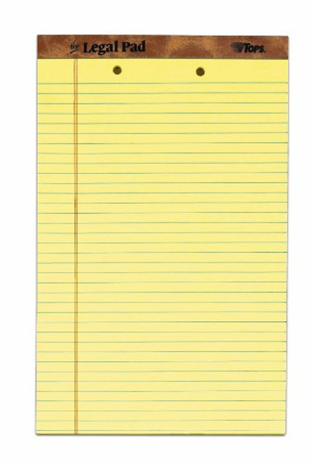 The Legal Pad Legal Pad, 8-1/2" x 14", Perforated, 2HP, Canary, Legal/Wide Rule, 50 Sheets per Pad, 12 Pads per Pack