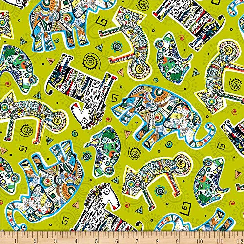 QT Quilt Fabrics Wild Side Tossed Geo Animals Lime