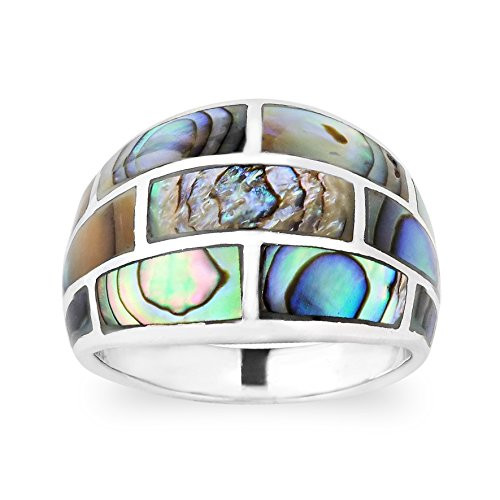 AeraVida Modern Brick Blocks Abalone Shell -925 Sterling Silver Ring -9-