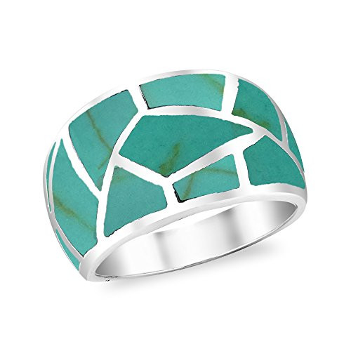 AeraVida Paving Pavement Pattern Simulated Turquoise Inlay -925 Sterling Silver Ring -9- AeraVida Paving Pavement Pattern Simulated Turquoise Inlay -925 Sterling Silver Ring -9-
