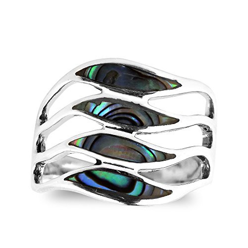 AeraVida Amazing Waves Myriad of Abalone Shell -925 Sterling Silver Ring -9-