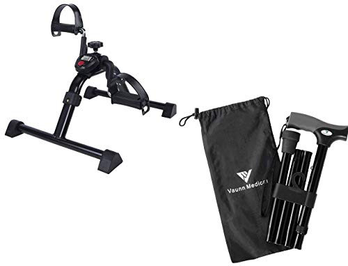 Vaunn Medical Mobility Assistance Bundle - Electronic Pedal Exerciser and Folding Walking Cane