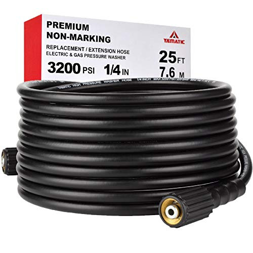YAMATIC Kink Free 3200 PSI 25 FT Pressure Washer Hose 1-4 M22-14mm Brass Thread Replacement For Most Brand Pressure Washers