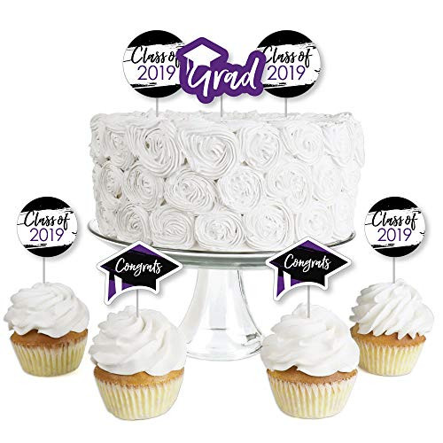 Purple Grad - Best is Yet to Come - Dessert Cupcake Toppers - Purple 2019 Graduation Party Clear Treat Picks - Set of 24