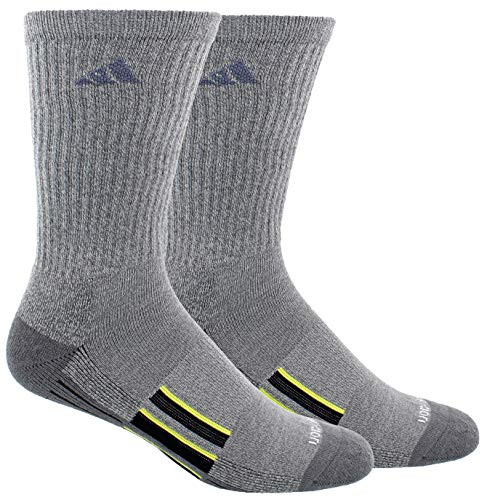 adidas Mens Cushioned X II Crew Sock -2-Pair-  Onix - Light Onix Marl-Onix-Black-Shock Slime  Large  -Shoe Size 6-12-