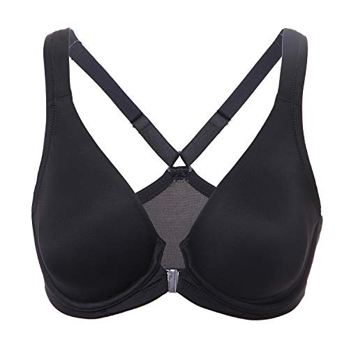 DELIMIRA Womens Underwire Support Unlined Plunge Full Coverage Racerback Front Closure Bras Black 38D