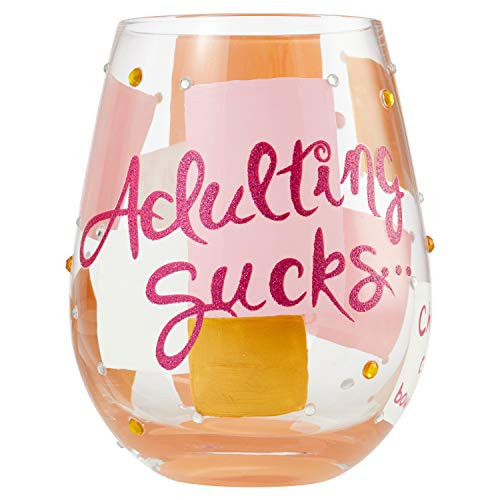 Enesco Designs by Lolita Adulting Sucks Artisan Stemless Wine Glass 20 Ounce Multicolor Enesco Designs by Lolita Adulting Sucks Artisan Stemless Wine Glass 20 Ounce Multicolor
