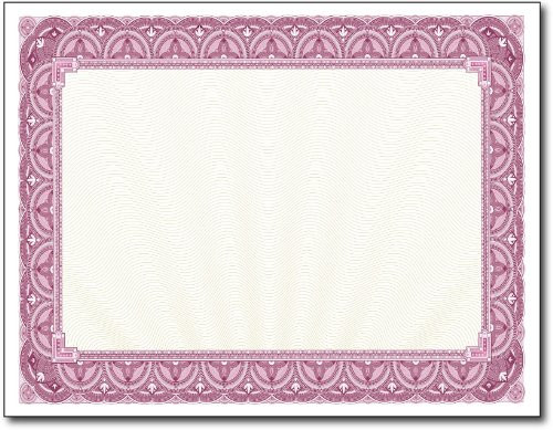 Magenta Pink Border Blank Certificate Paper - 100 Pack - 8-5 x 11 Certificates for Printer Awards