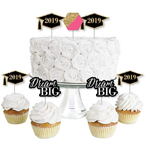 Dream Big - Dessert Cupcake Toppers - 2019 Graduation Party Clear Treat Picks - Set of 24