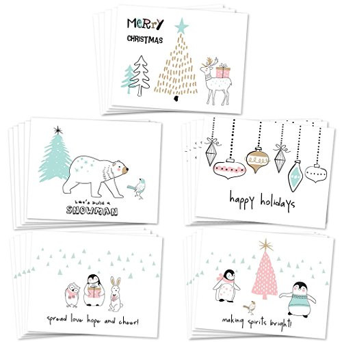 Pack of 25 Holiday Greeting Notecards  5 Assorted Lovely Nature Christmas Season Designs  Warmest Greetings Card Set with Envelopes Included  25 Mixed