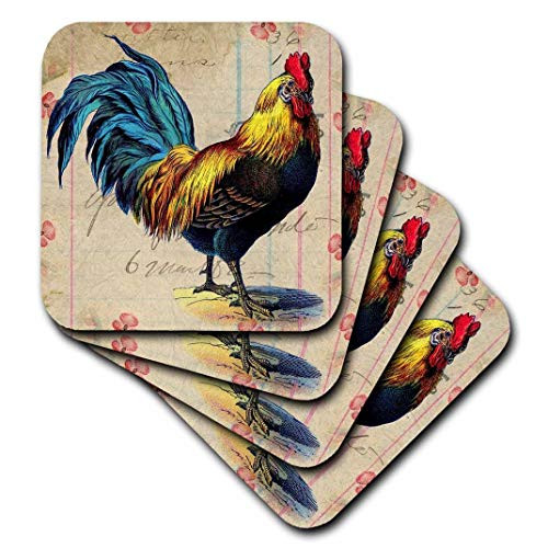 3dRose Vintage Rooster Digital Art by Angelandspot - Soft Coasters  set of 8