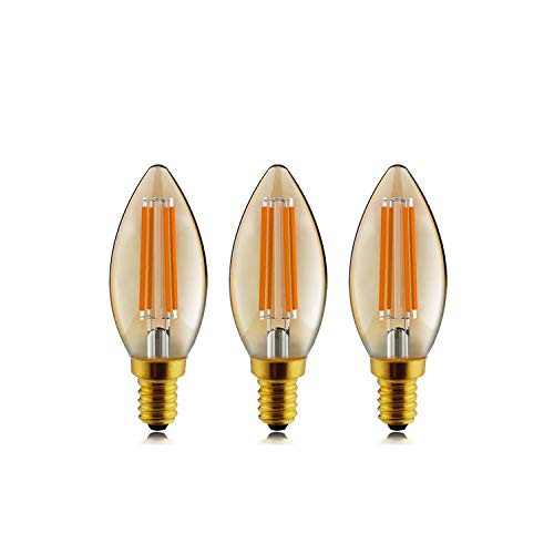 helloify B11 Dimmable Vintage LED Edison Candelabra Bulb  60W Equivalent  High Brightness  Warm White 2500K  Amber Glass  Candles-Chandelier Style  E1