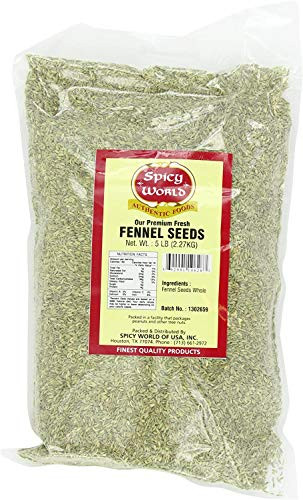 Spicy World Whole Fennel Seeds 5 Pound Bulk - All Natural -Green Saunf-