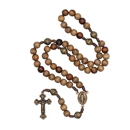 Intercession Our Father Sacred Handmade Solid Wood Rosary -Sacred Heart - Walnut-