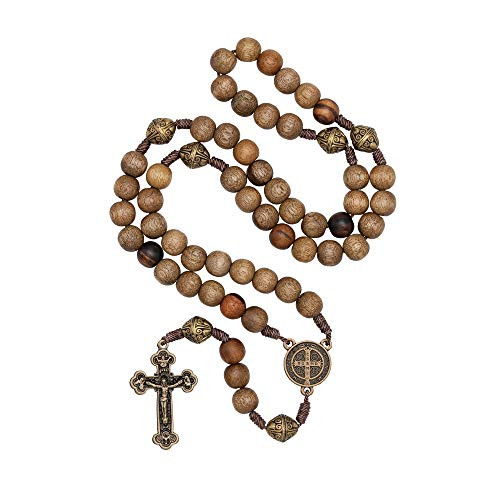 Intercession Our Father Sacred Handmade Solid Wood Rosary -St Benedict - Walnut-