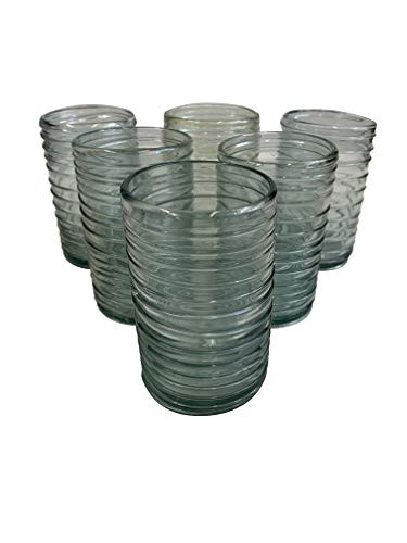Mexican Hand Blown Crystal Clear Spiral Glasses  14 oz- -Set of 6-