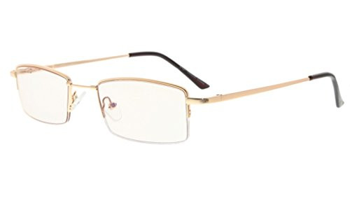 Eyekepper Half-Rim Memory Titanium Bridge Reading Glasses for Video Games Blue Light Blocking Readers Amber Tinted Lenses -Gold -1-75-