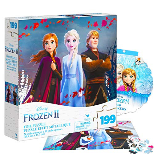 Disney Frozen Puzzle Super Set ~ 199 Pc Foil Frozen Jigsaw Puzzle with 300 Disney Frozen Stickers -Frozen Party Supplies Bundle-