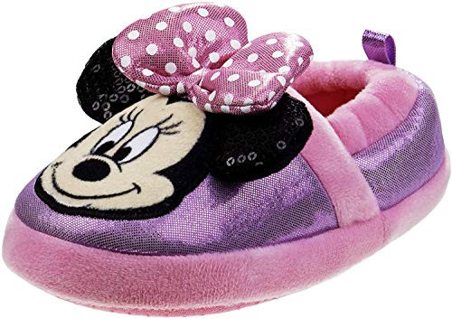 Disney Boys and Girls Soft Plush Slip-On Slippers - Minnie and Mickey Mouse -Pink Minnie  Numeric-9-