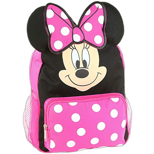 Disney Minnie Mouse Mini Backpack for Toddlers ~ Deluxe 12 Minnie Face Bag with 3D Ears and Bow -Minnie Mouse School Supplies Bundle-