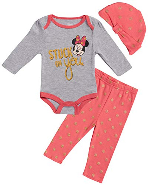 Disney Baby Girls Newborn Minnie Mouse 3 Piece Bodysuit Pant Set Size 6-9 Months Minnie Coral-Grey Disney Baby Girls Newborn Minnie Mouse 3 Piece Bodysuit Pant Set Size 6-9 Months Minnie Coral-Grey