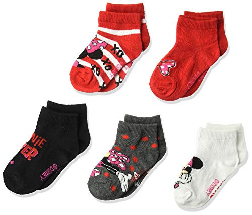 Disney Girls Minnie Mouse 5 Pack Shorty Casual Sock  Assorted Red-Grey-N  Shoe Size 4-8 US