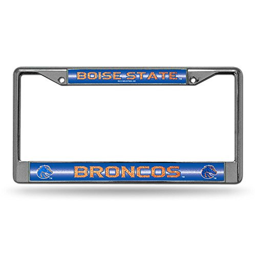 NCAA Rico Industries Bling Chrome License Plate Frame with Glitter Accent  Boise State Broncos Team Color  6 x 12-25-inches