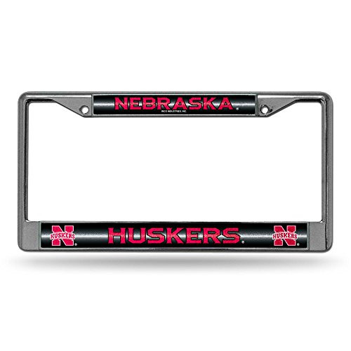 NCAA Rico Industries Bling Chrome License Plate Frame with Glitter Accent  Nebraska Cornhuskers