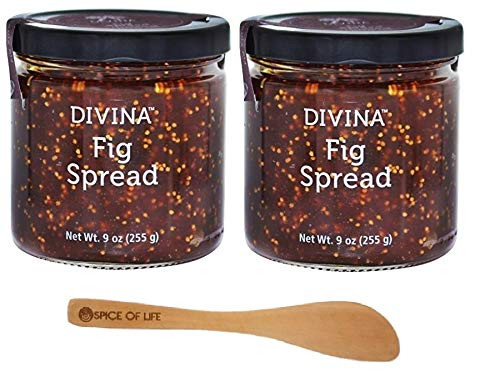Divina Fig Spread  9 Oz -Pack of 2- - with Spice of Life Bamboo Spreader
