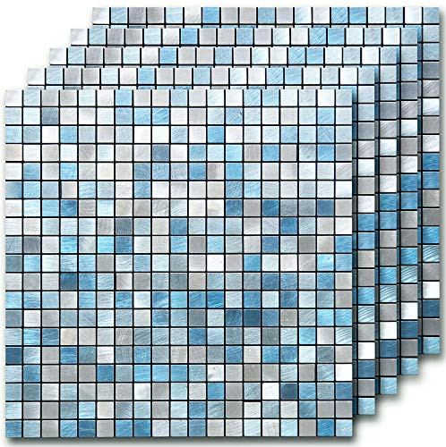Peel and Stick Tile Backsplash  Metal Backsplash  Mixed Blue Stick on Tiles for Kitchen Wall