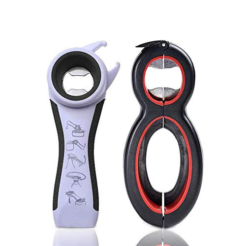 Pack of 2 Multi Bottle Jar Opener  5-in-1 and 6-in-1 Multi Kitchen Tools Set Twist Off Lid- 6 in 1 Multi Opener for Weak Hands  Arthritic Hands