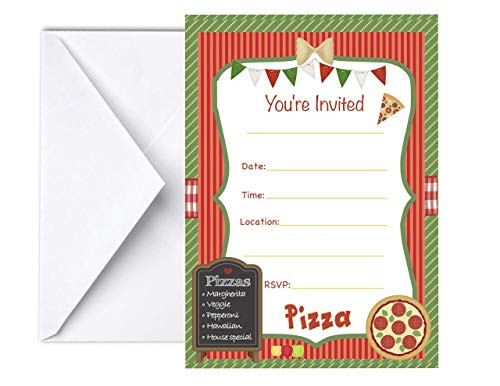 Pizza Party Invitations for Boys or Girls 12 pcs  5x7 I Love Pizza Invites for Birthday Party  Build Your Own Pizza Party Supplies  Pizzaria Themed Ba