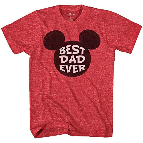 Disney Mickey Mouse Worlds Best Dad Ever Disneyland Graphic Adult T-Shirt-Heather Red Large-