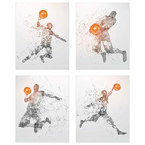 Summit Designs Basketball Wall Art Prints - Geometric Silhouette  Set of 4 -8x10- Poster Photos - Bedroom - Man Cave Decor