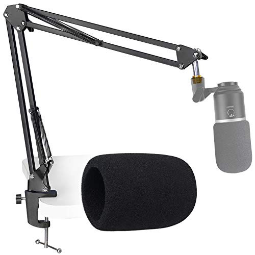 Fifine K670 USB Mic Boom Arm with Foam Windscreen  Suspension Boom Scissor Arm Stand with Pop Filter Cover for Fifine K670 Microphone by SUNMON