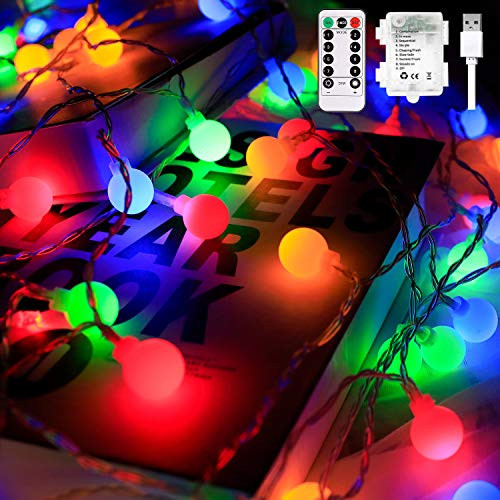 Globe String Lights for Bedroom Battery - 33ft 100 Led String Lights with Remote Controller Battery Operated String Lights Decorative Lights for Party