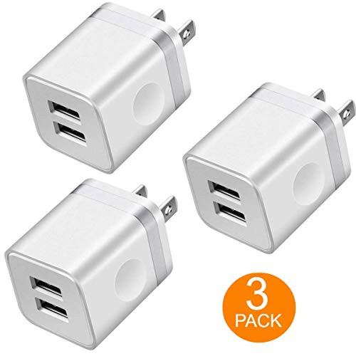 USB Charger, 2.1A/5V Dual 2-Port USB Plug Charger Wall Plug Power Adapter Fast Charging Cube Compatible with Apple iPhone, iPad, Samsung Galaxy, Note, HTC, LG & More (White) 3-Pack