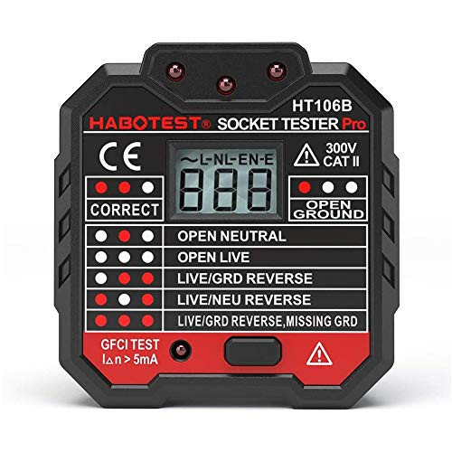Outlet Tester 48-250V  Socket Tester with Voltage Display  GFCI Circuit Polarity Voltage Detector Includes 7 Visual Indication for Home and Professional