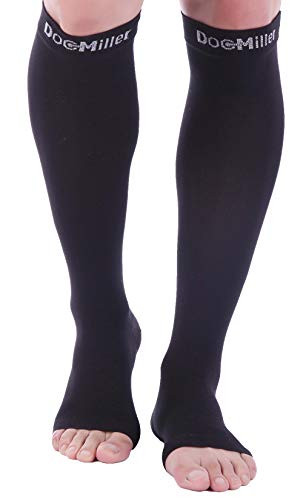 Doc Miller Open Toe Compression Socks 30-40 mmHg 1 Pair Medical Grade Stockings -Black  3X-Large-