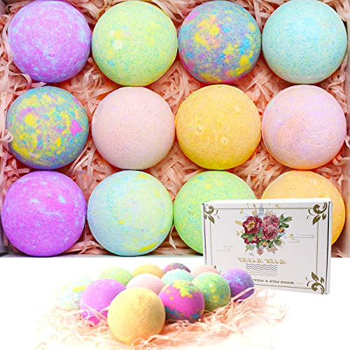 Permotary 12 Pcs Organic Bath Bombs Gift Set Bubble Bath Bomb with Sea Salt Fragrance Olive Oil Moisturizing Exfoliating Relieve Stress Fizzies Spa Ki