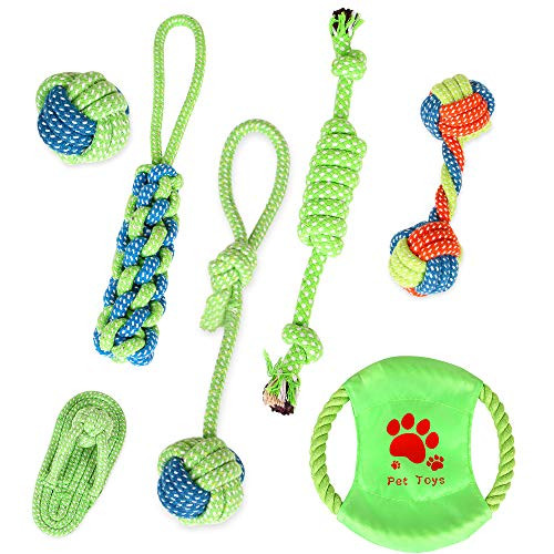 Luckystar Dog Rope Toys Green Puppy Chew Teething Rope Toys Set of 7 Durable Cotton Dog Toys for Playing Playtime and Teeth Cleaning Training Tug-of-W Luckystar Dog Rope Toys Green Puppy Chew Teething Rope Toys Set of 7 Durable Cotton Dog Toys for Playing Playtime and Teeth Cleaning Training Tug-of-W