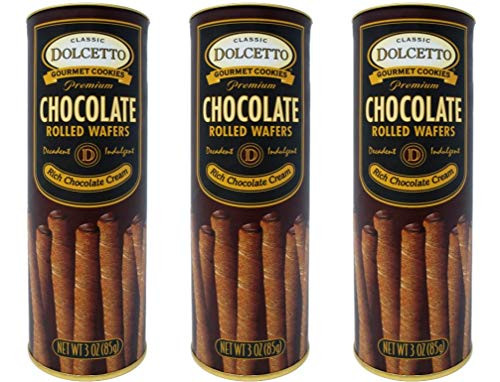 Dolcetto Premium Cream Filled Rolled Wafers Gourmet Chocolate Cookies - Pack of 3 -3 Ounces- Dolcetto Premium Cream Filled Rolled Wafers Gourmet Chocolate Cookies - Pack of 3 -3 Ounces-