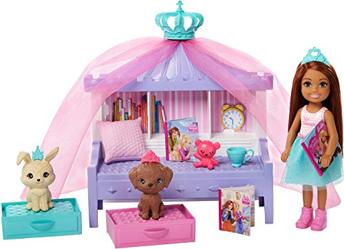 Barbie Princess Adventure Chelsea Princess Storytime Playset  with Chelsea Doll  Canopy Bed  2 Pets and Accessories  Gift for 3 to 7 Year Olds
