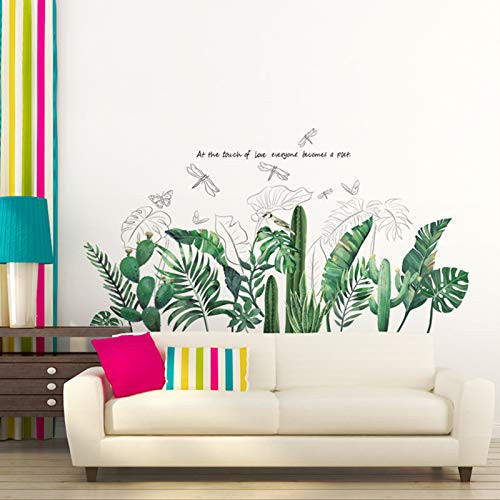 Dosminer Tropical Leaves Wall Stickers  Fresh Green Plants Wall Decals Vibrant Plam Leaf Cactus Art Murals  Vinyl Wall Posters for Kids Bedroom Office
