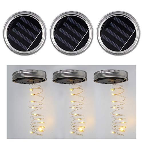 3 Pack Solar Mason Jar Lid  Fairy Mason Solar String Light Lid -Festival Garden Patio Backyard Wedding Party Decor LED Solar Lights Dragon Flame-War